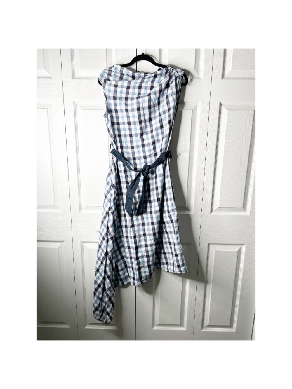 Martin Grant Blue White Asymmetrical Draped Belted Dress Women's Size FR 38